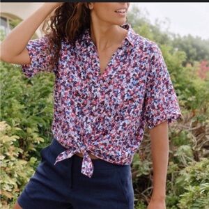 Frank & Eileen Rose Floral Linen Button Down Short Sleeve Shirt